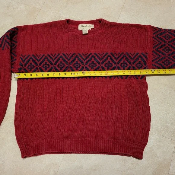 Vintage Eddie Bauer USA Made Red Knit Diamond Pattern Sweater Mens Size L Large - Picture 4 of 7